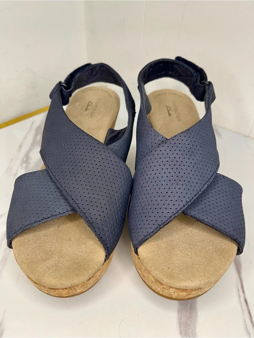 Clarks annadel bari platform, Navy nubuck 8M Cork Wedge Slingback Sandal